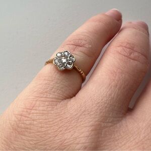 18k Yellow Gold Art Deco English Rose Cut Diamond Flower Ring Size 5